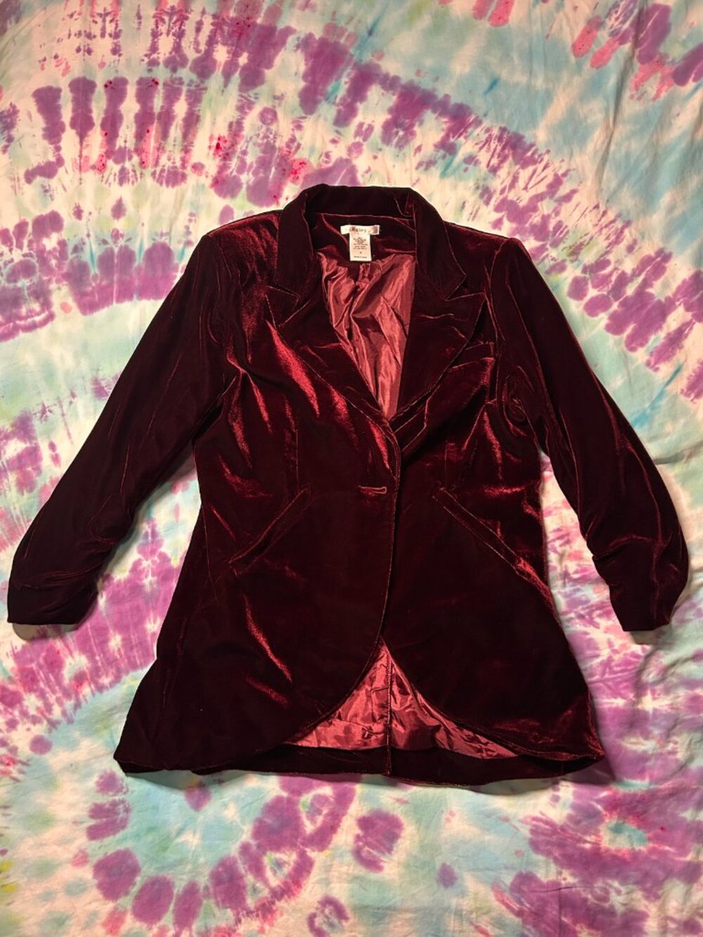 Esley Velvet Blazer, Burgundy Red, Rouched 3/4 Sleeve, Size Medium
